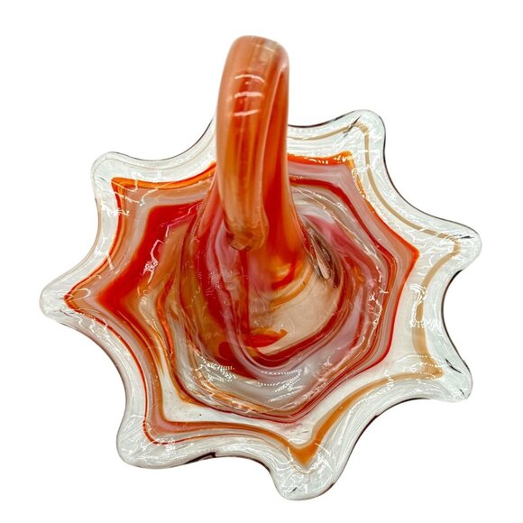 Stretched Swung Art Glass Splash Bowl Orange Red No Flaws 8.5" H X 11" W - Picture 5 of 6